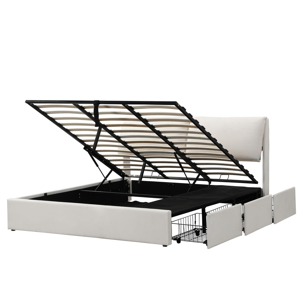 STAURAUMBETT 180/200 cm DE-00399, in Beige, 3 Schubladen - Beige, Metall (180/200cm) - ComfortXL