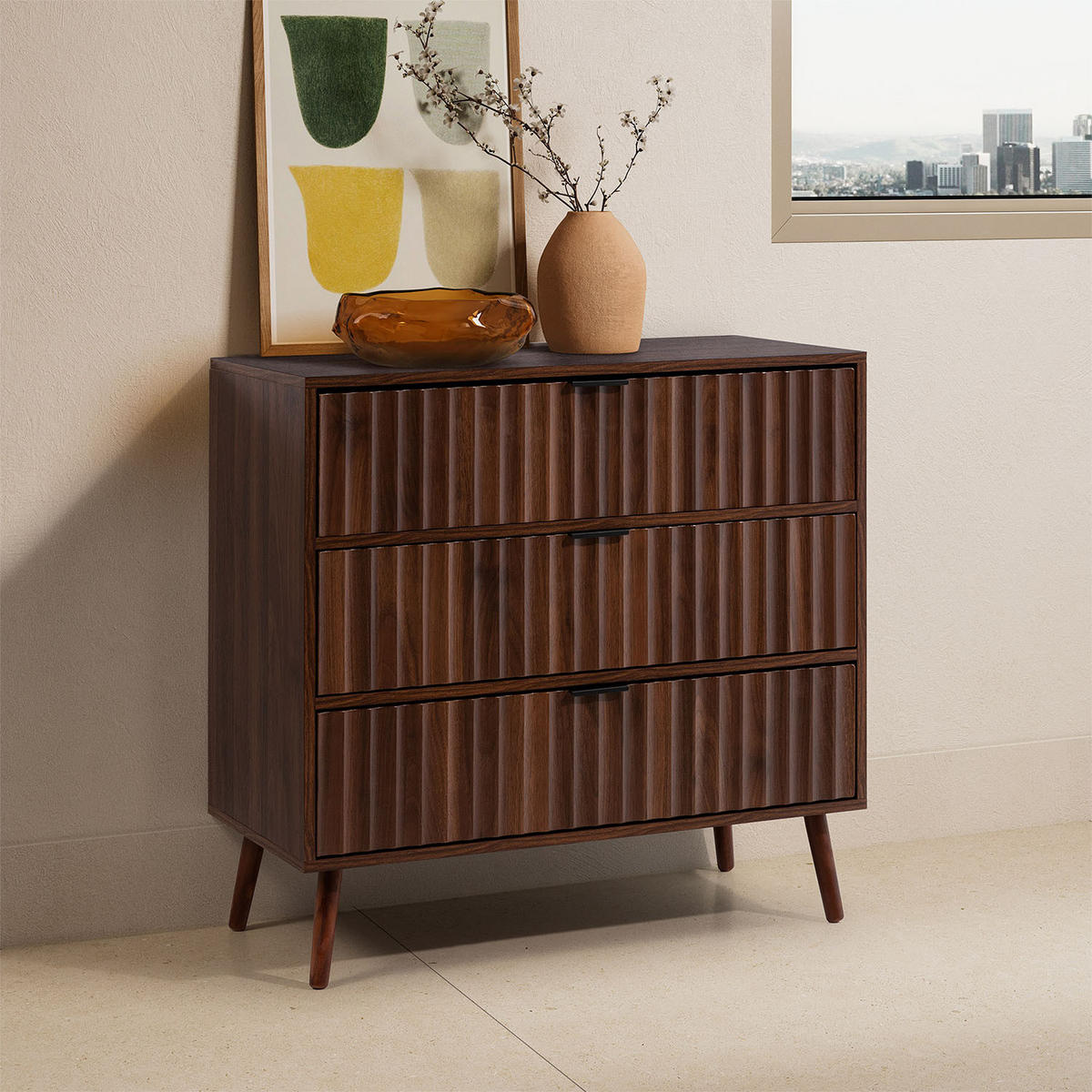 COMODĂ 80/80/40 Lluvia aspect de nuc comun - culoare nucă, compozit lemnos (80/80/40cm) - VS Venta-stock