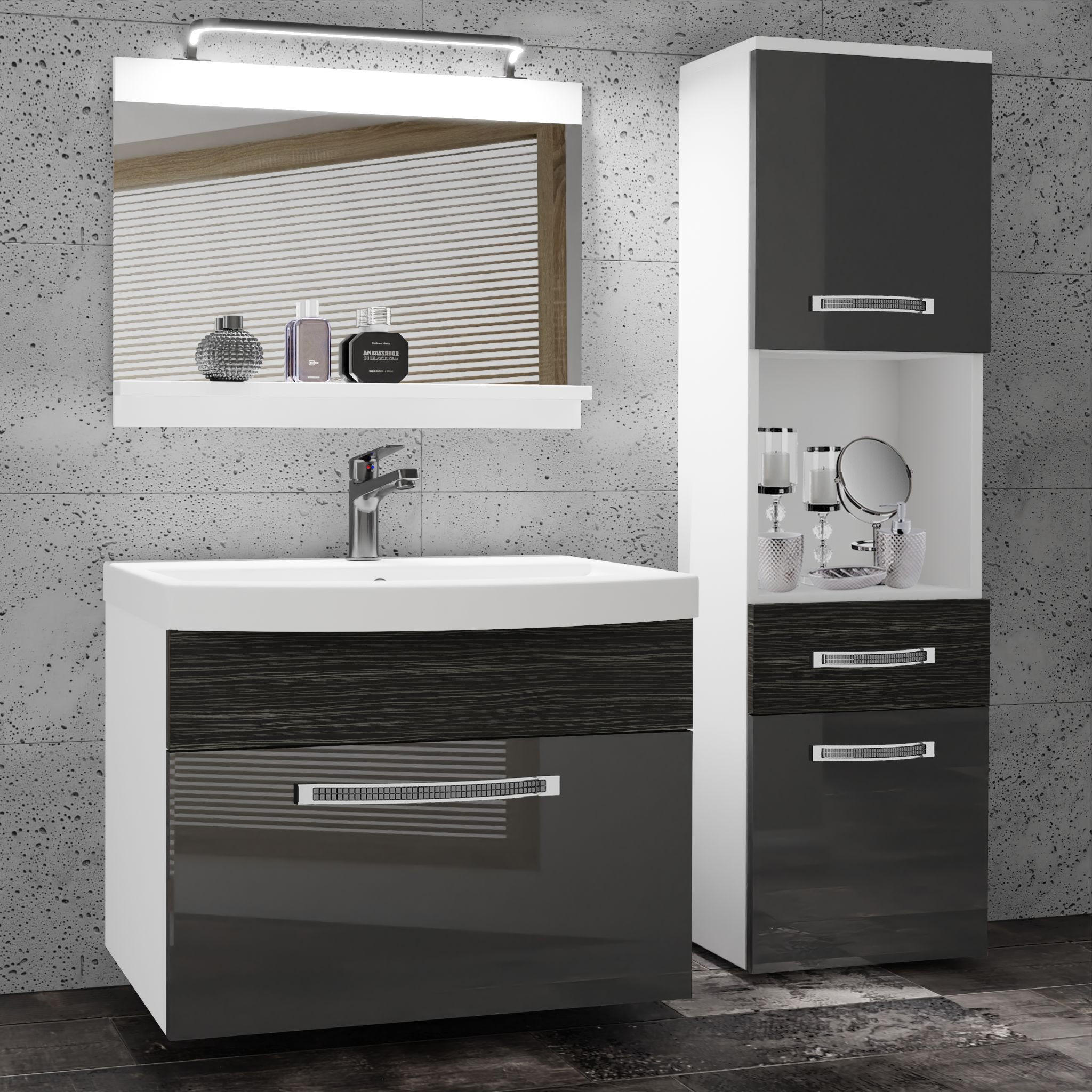 BADMÖBEL Badezimmer Silber Ebenholz Glänzend Matt - Silberfarben, Holz (100/113/40cm) - B BELINI GROUP