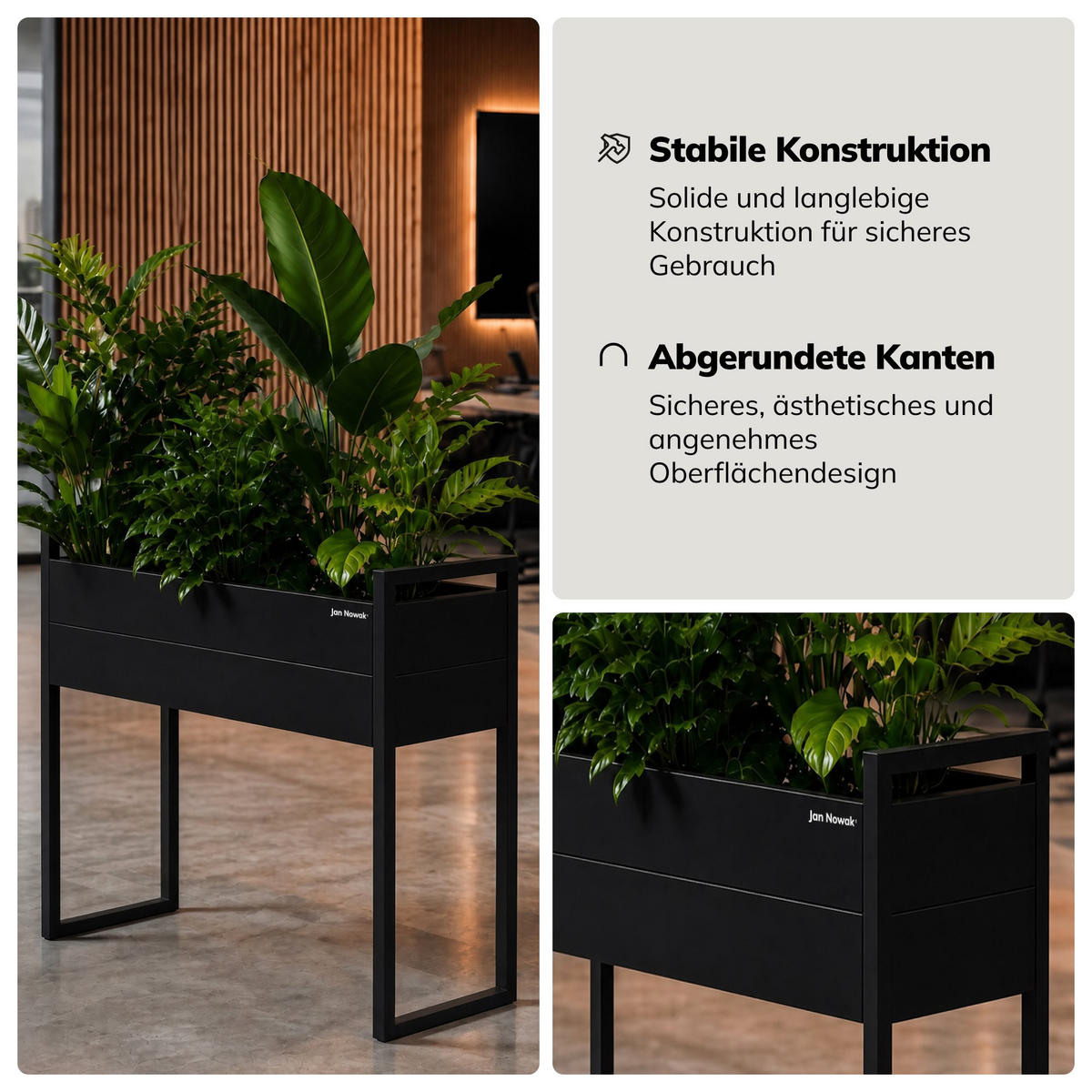 BLUMENKASTEN MARGARET H 100x100x38 cm - Schwarz, Metall (100/100/38cm) - Jan Nowak