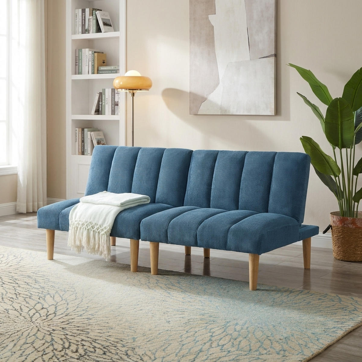 SCHLAFSOFA 167/82/72 cm Blau Cord mit 3-fach verstellbarer Rückenlehne - Blau, Textil (82/72/167cm) - Oxeza