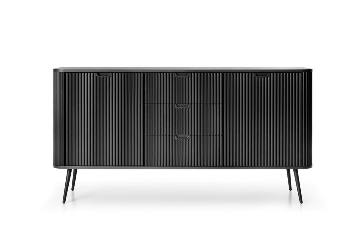 KOMMODE Breite ZOVA Schwarz-Schwarz, 168x87x39cm 3 Schubladen, 2 Schränke - Creme/Schwarz, Holzwerkstoff/Kunststoff (168/87/39cm) - DomoHome