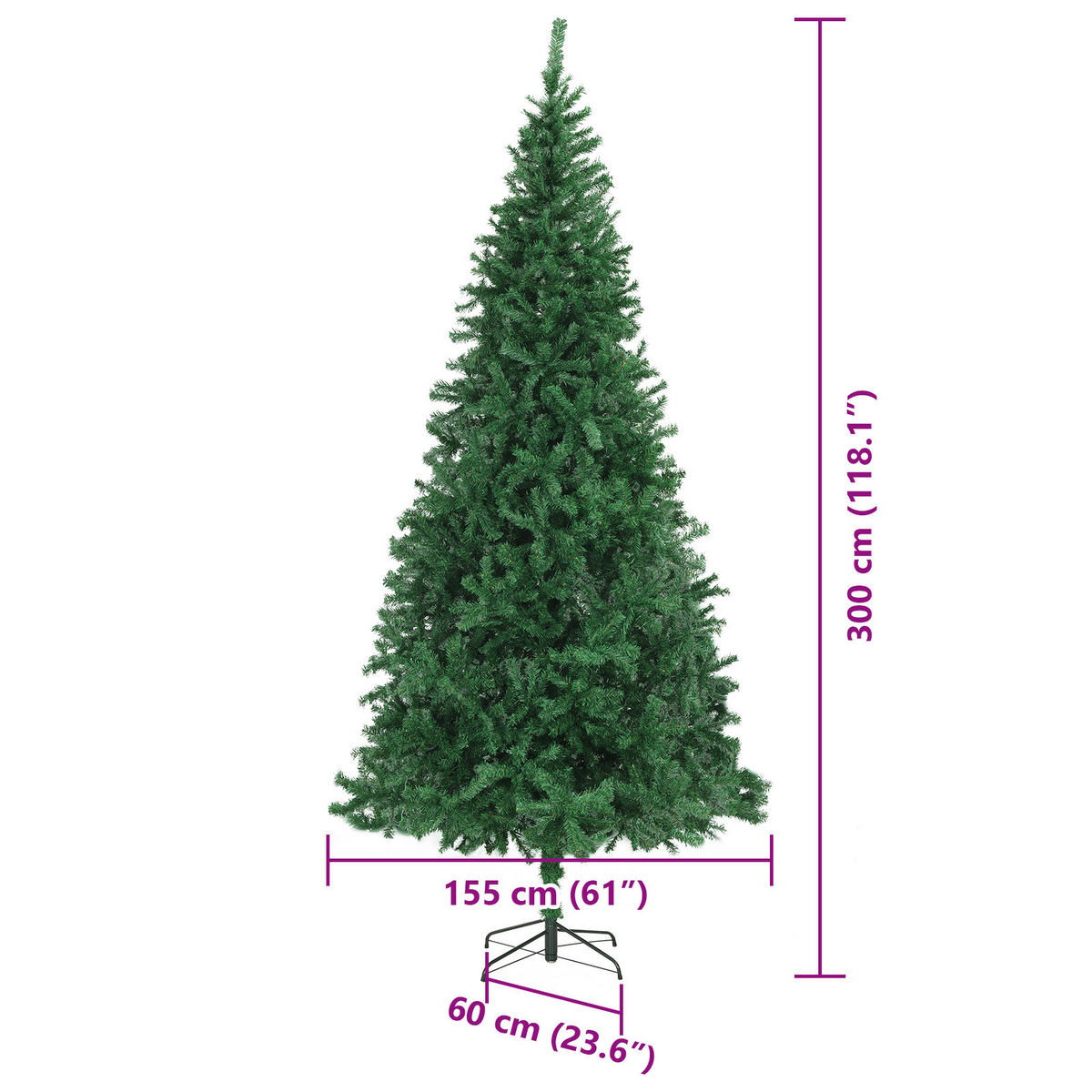 WEIHNACHTSBAUM Künstlicher 155/155/300 cm Grün PVC - Goldfarben/Grün, Kunststoff (300cm) - vidaXL