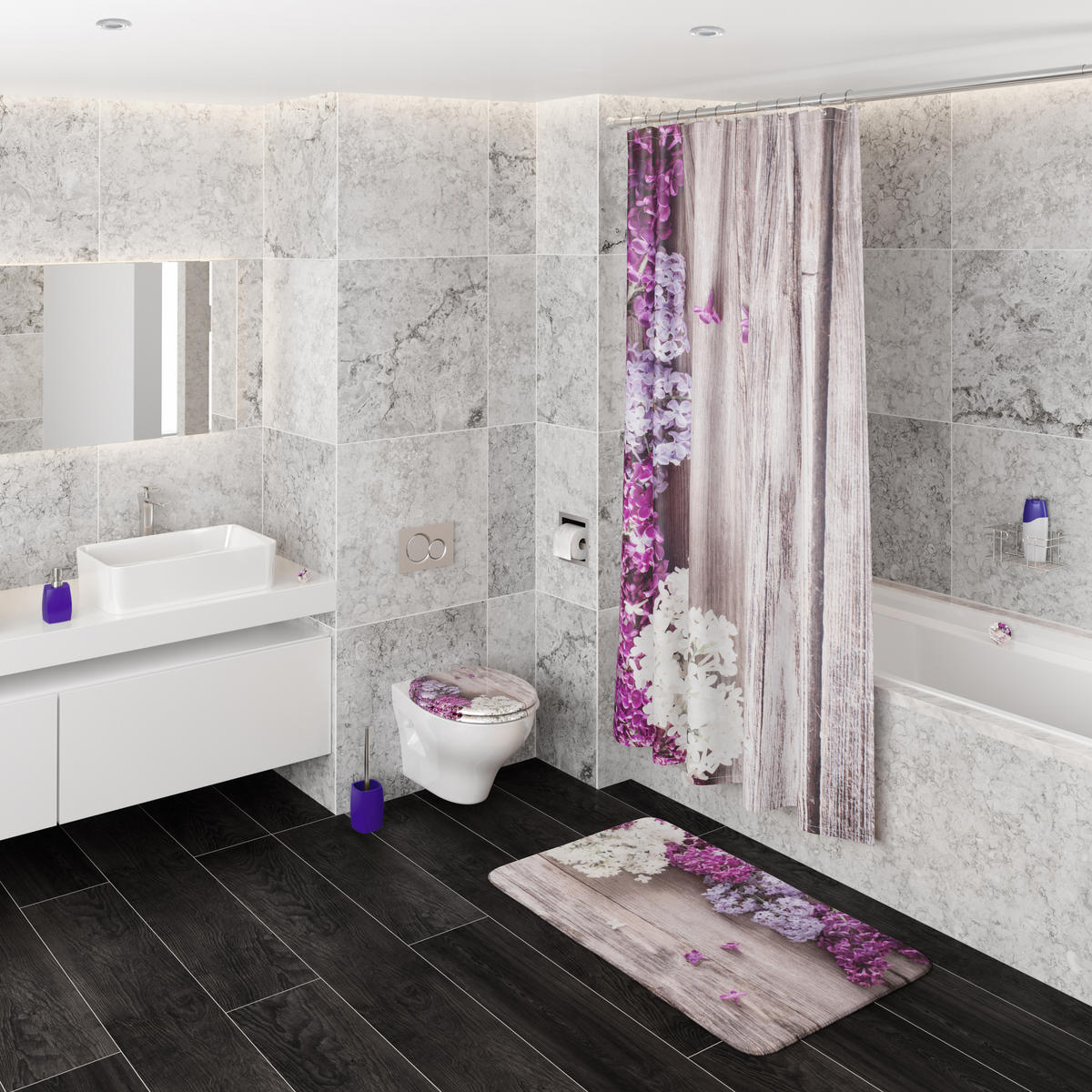 DUSCHVORHANG Flieder 180 x 200 cm - Violett, Textil (180/200cm) - Sanilo