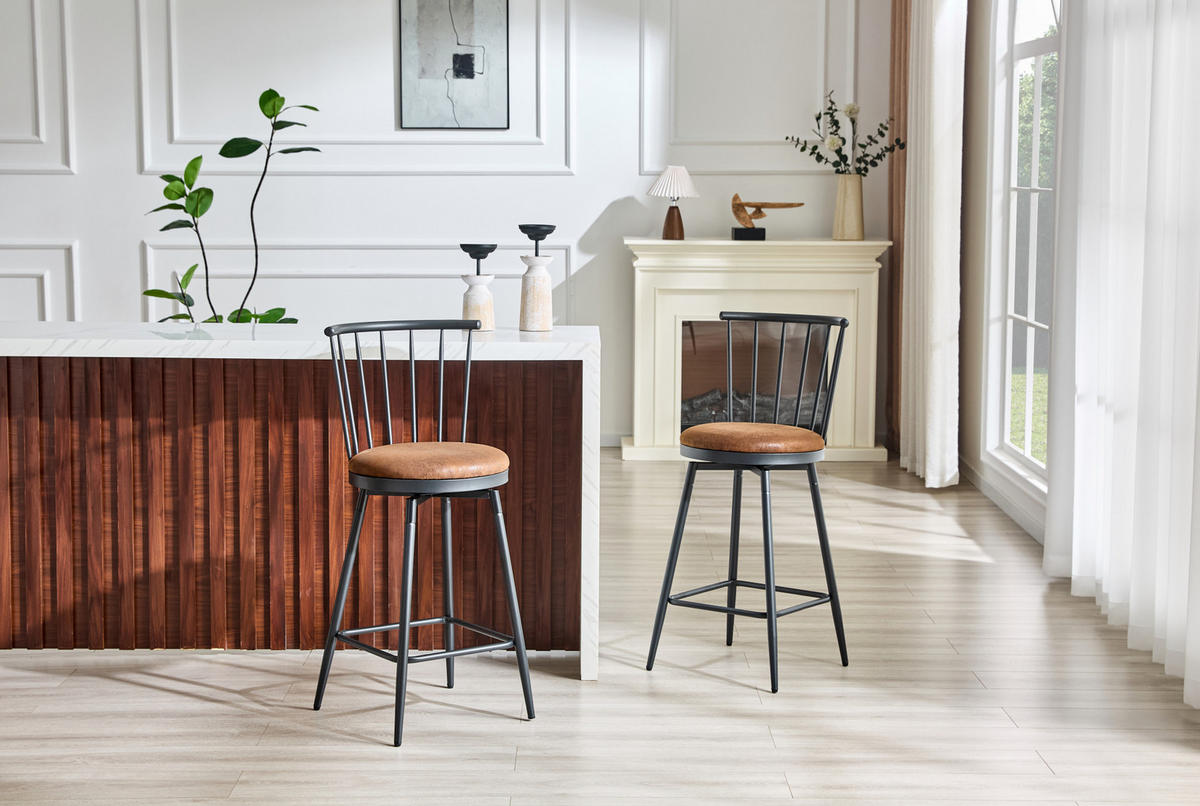 BARHOCKER mit gepolstertem Sitz Metall PU Brown - Braun, Metall (39/96/39cm) - Meubliv