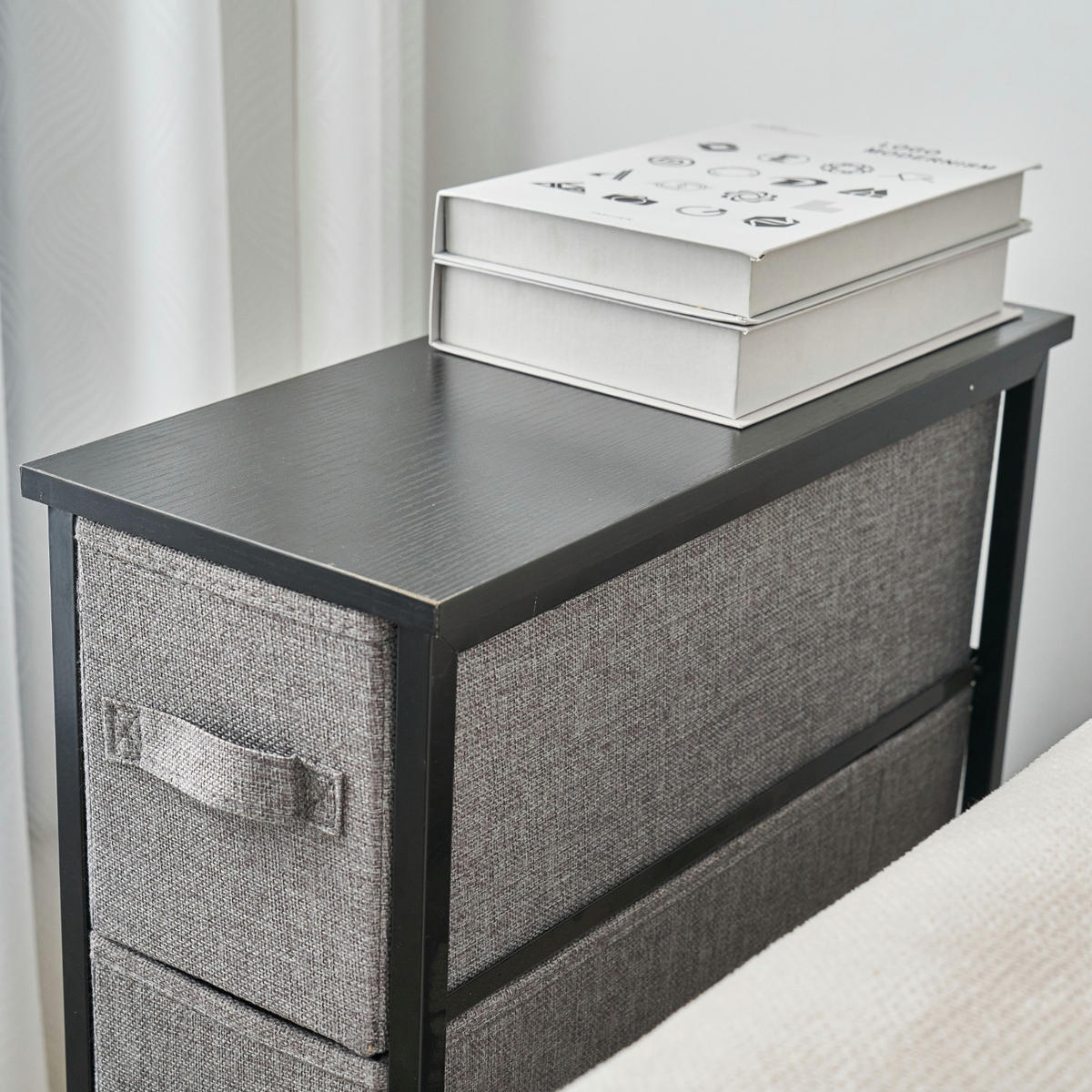 REGAL mit Stoffschubladen Piet - Schwarz, Metall (20/79/48cm) - SVITA