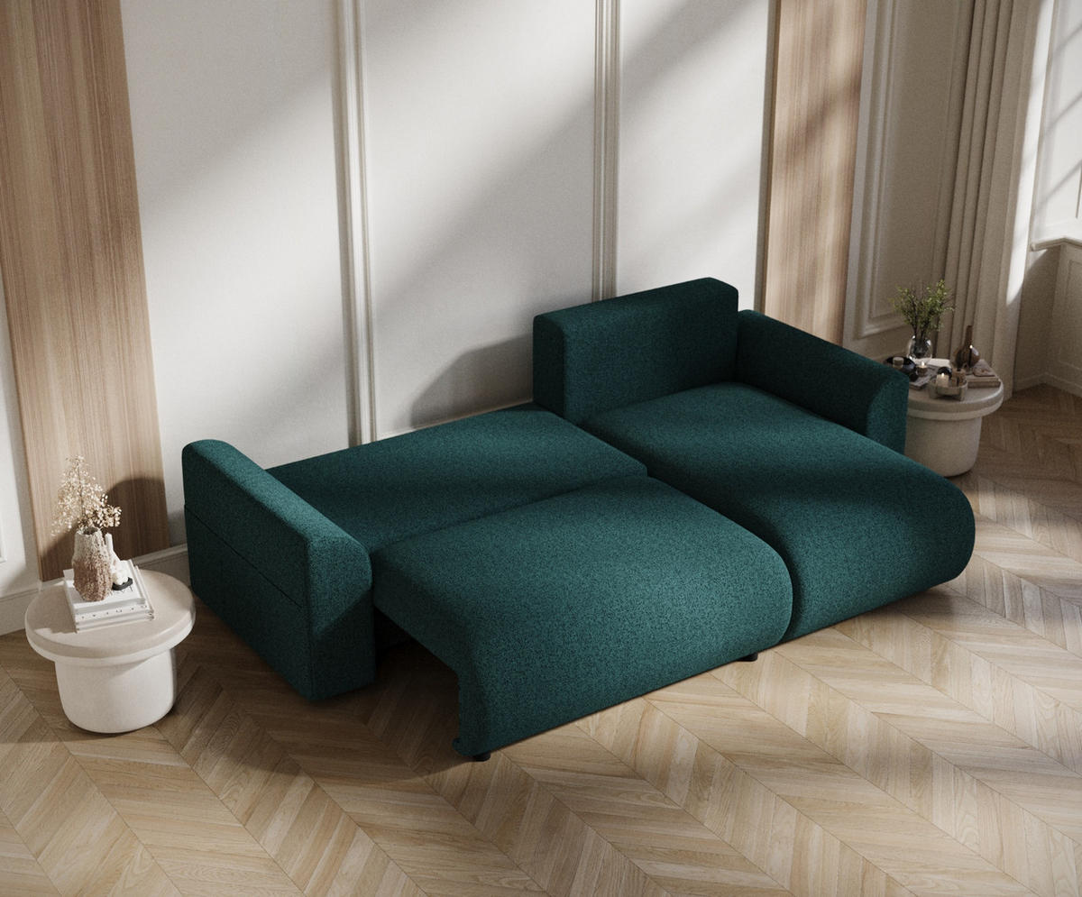 ECKSOFA MIT SCHLAFFUNKTION Bodega Grün Webstoff - Schwarz/Grün, Holz/Holzwerkstoff (235/138cm) - Maison de Reve