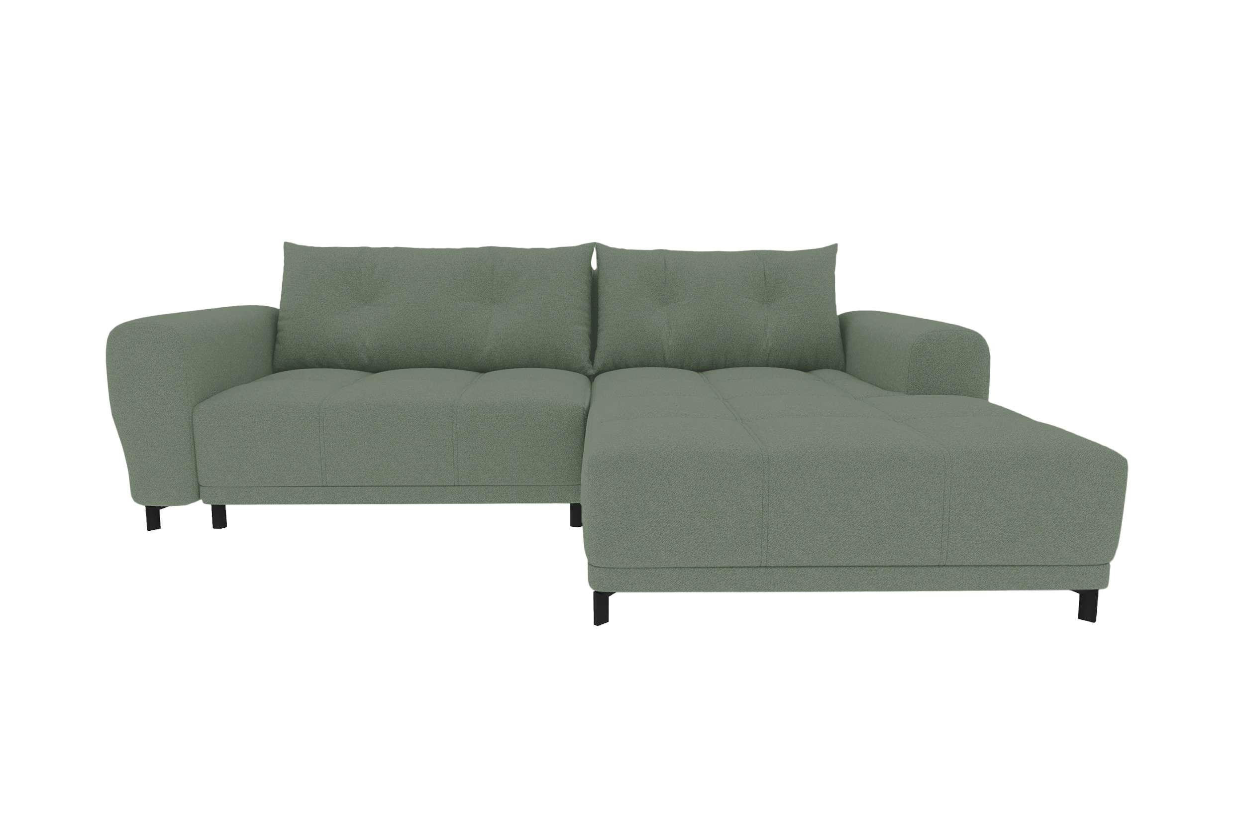ECKSOFA Massimo Strukturstoff Salbeigrün inkl. Schlaffunktion Rechts - Salbeigrün/Schwarz, Textil/Metall (246/177cm) - 99rooms
