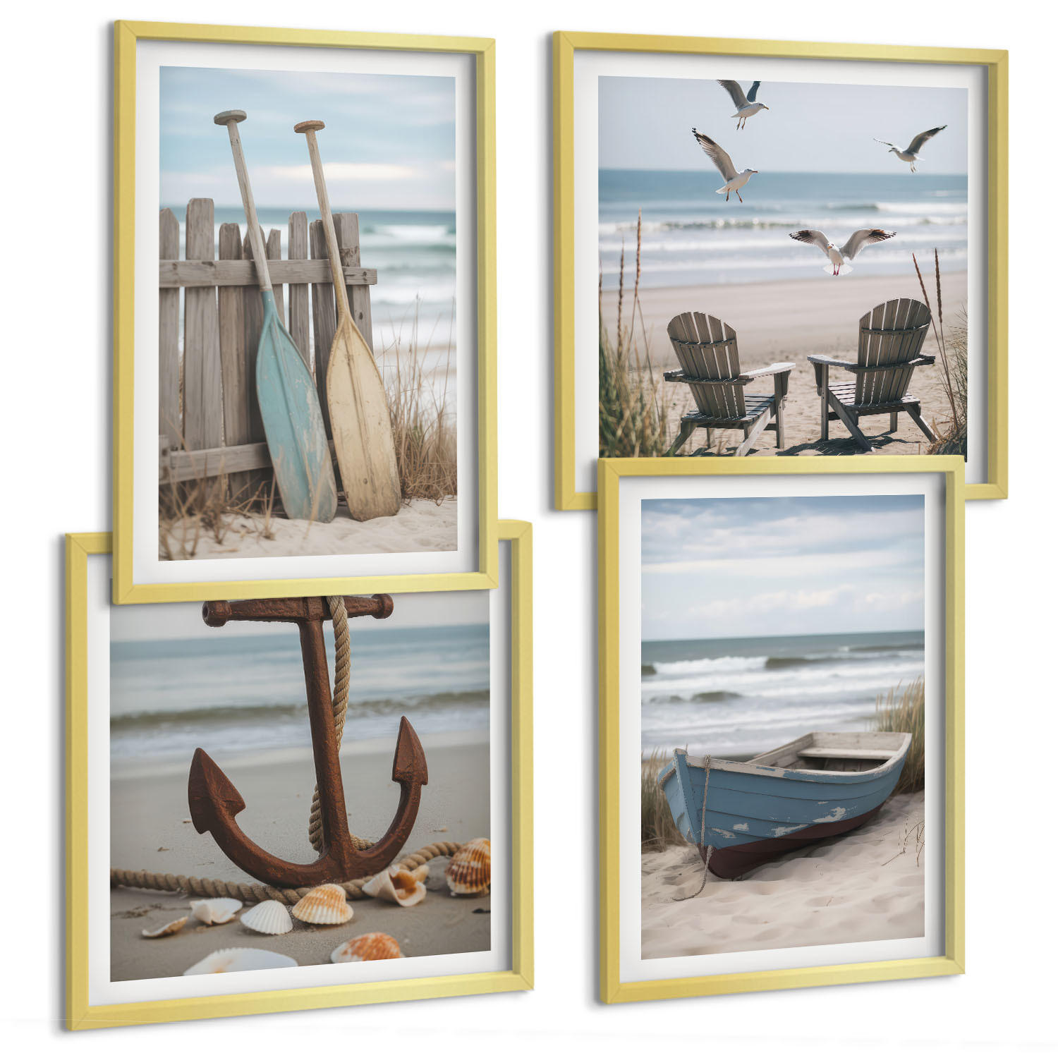 BILDER SET 4er Set - 50x50 cm & 40x60 cm Goldrahmen - Sommerstrände, Meereslandschaft - Goldfarben, Kunststoff (50/50cm) - TULUP