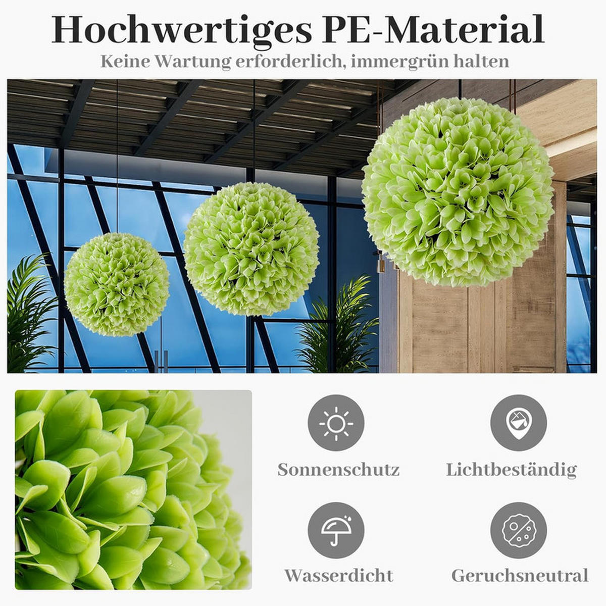 BUCHSBAUMKUGEL UV-beständig grün(2er-Set) - Grün, Kunststoff (28cm) - COSTWAY
