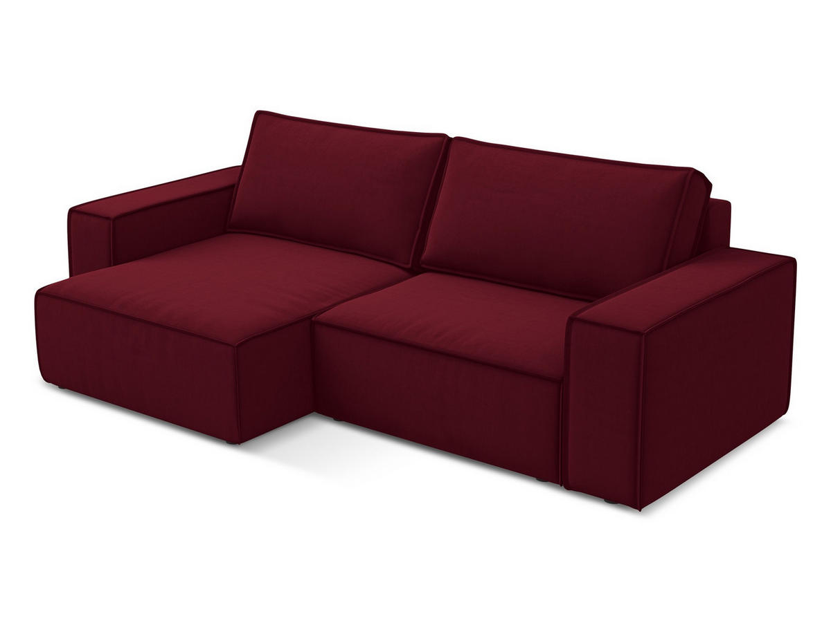 ECKSOFA mit Schlaffunktion Samt Stoff Rot - Bordeaux/Rot, Kunststoff/Textil (148/257cm) - Makamii