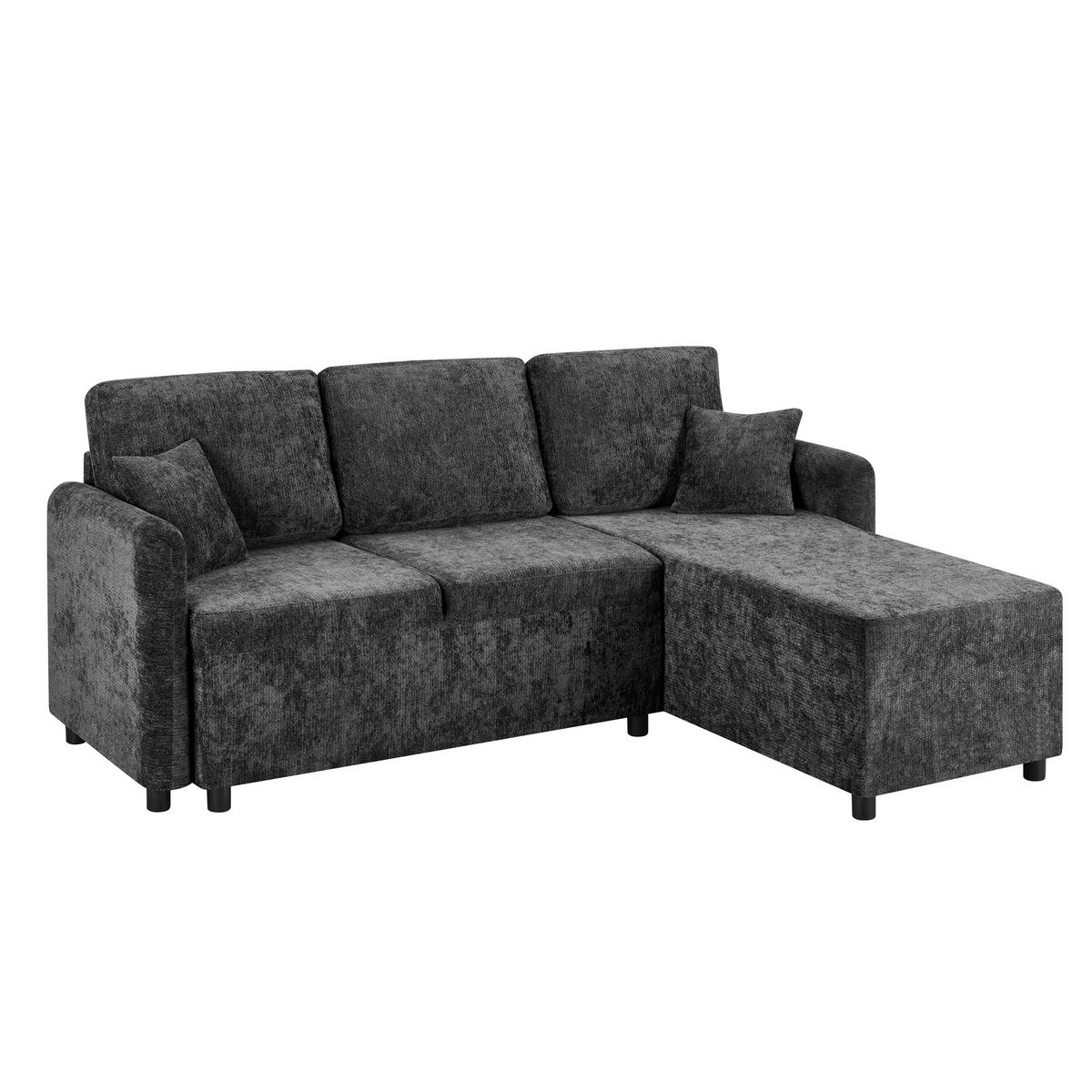 ECKSOFA 187.5/144/85.5 cm Schwarz Chenille mit 2 Kissen - Schwarz, Kunststoff/Textil (187.5/144cm) - Oxeza