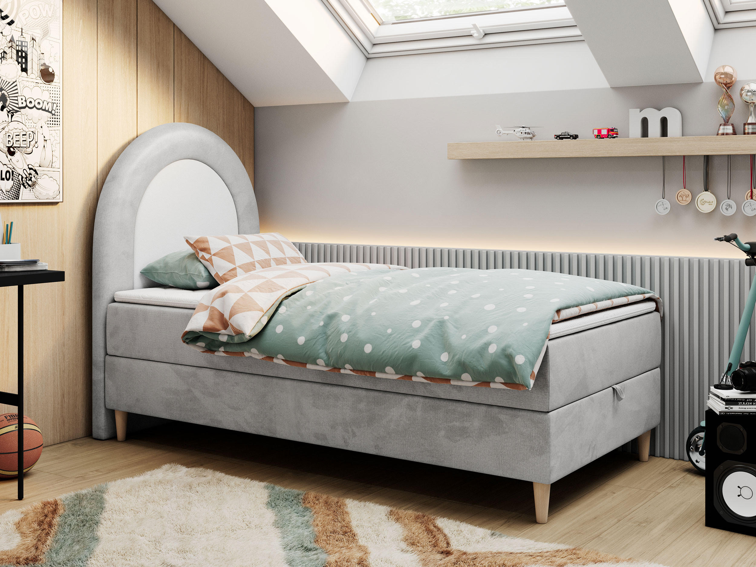 BOXBETT NEST 90/180 Hellgrau Velvet hydrophob - H3 - Hellgrau, Holz/Textil (90/180cm) - MKS
