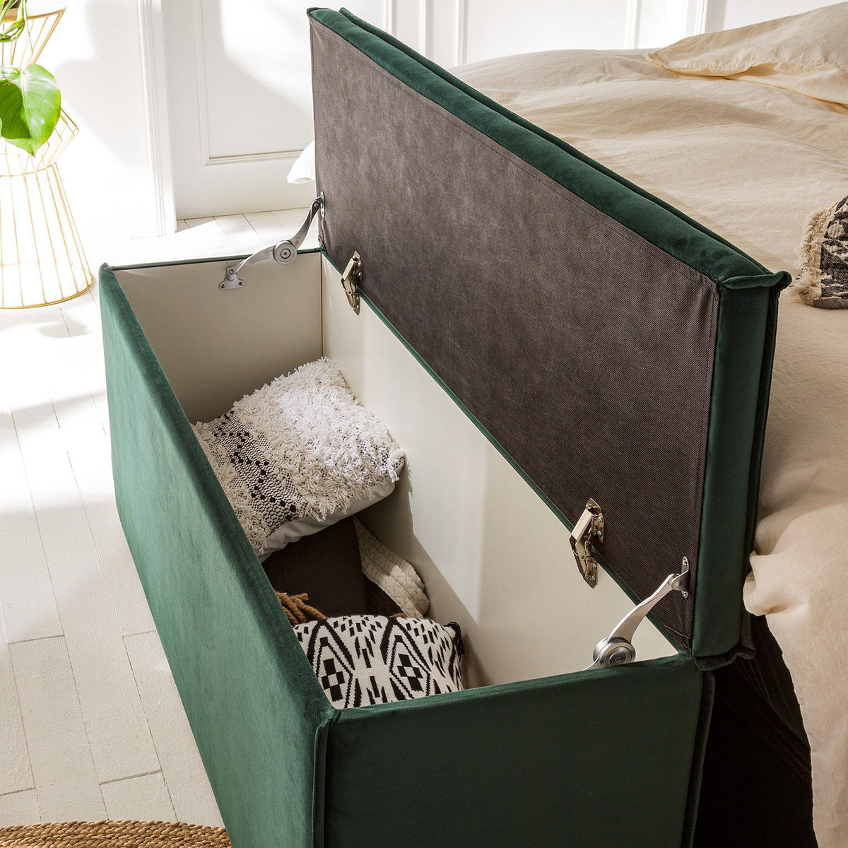 BETTTRUHE - Samt - Dunkelgrün, Kunststoff/Textil (140/51/40cm) - home24
