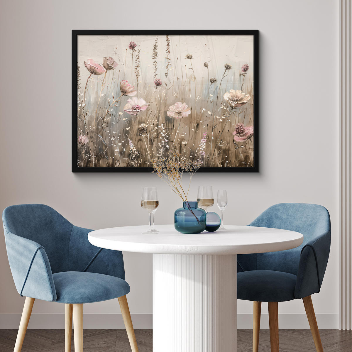 POSTER MIT RAHMEN Blumen - Rosa - Modern - Beige 80x60 cm - Beige, Papier (80/60cm) - MuchoWow