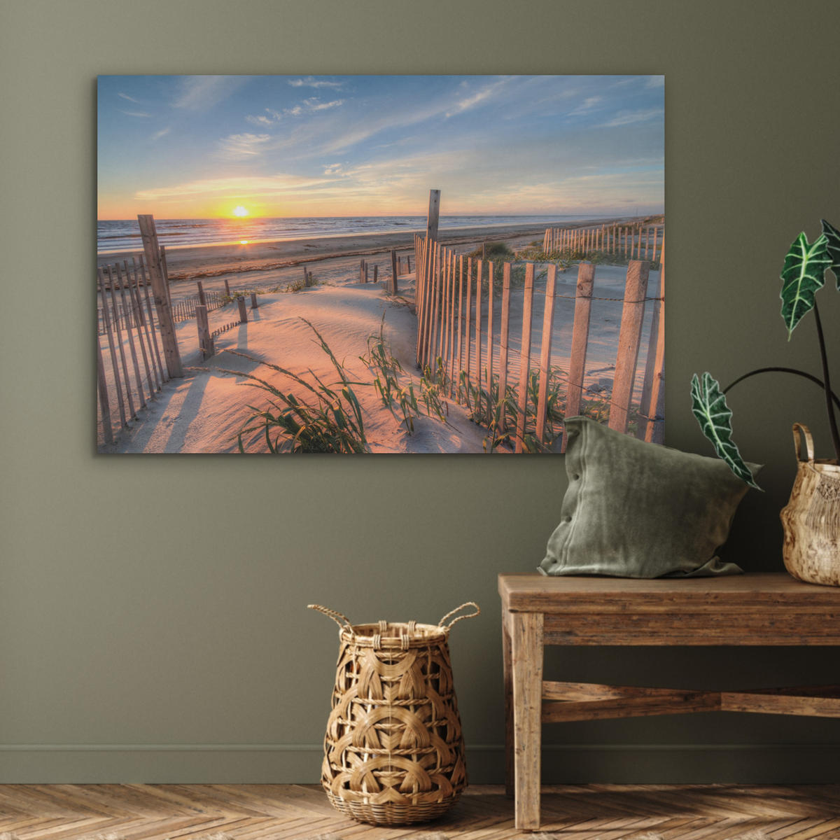AKUSTIKBILD Strand - Meer - Düne - Sonnenuntergang - Landschaft Akustikpaneele 90x60 cm - Beige, Kunststoff (90/60/0.9cm) - MuchoWow