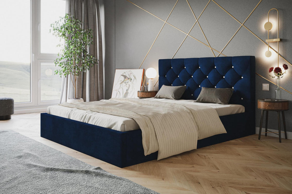 BETT 180x200 - Polsterbett mit Bettkasten und Holzrahmen - Elegant Betten - Glatter Kronos-Stoff - Kollektion Boston, Blau - AlpiMeble - Blau, Holz/Kunststoff (180/200cm) - Alpi-Möbel