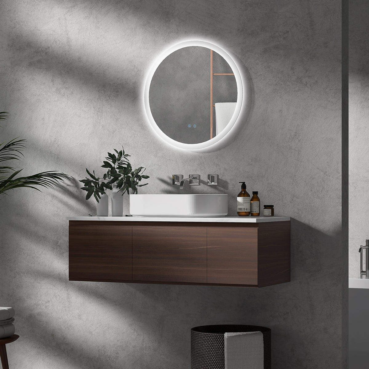 BADEZIMMERSPIEGEL DE-15127 mit 3 LED-Farben und dimmbarer Helligkeit Grau - Silberfarben, Glas (60/3/60cm) - ComfortXL