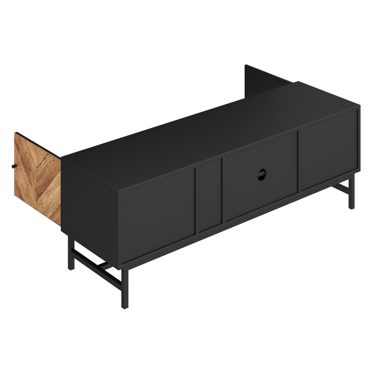 LOWBOARD 150/38/55 cm Schwarz/Natur aus Eisen und Spanplatte mit 2 Schränken und 3 Fächern - Hellbraun, Holzwerkstoff (38/55/150cm) - OKMYHOME