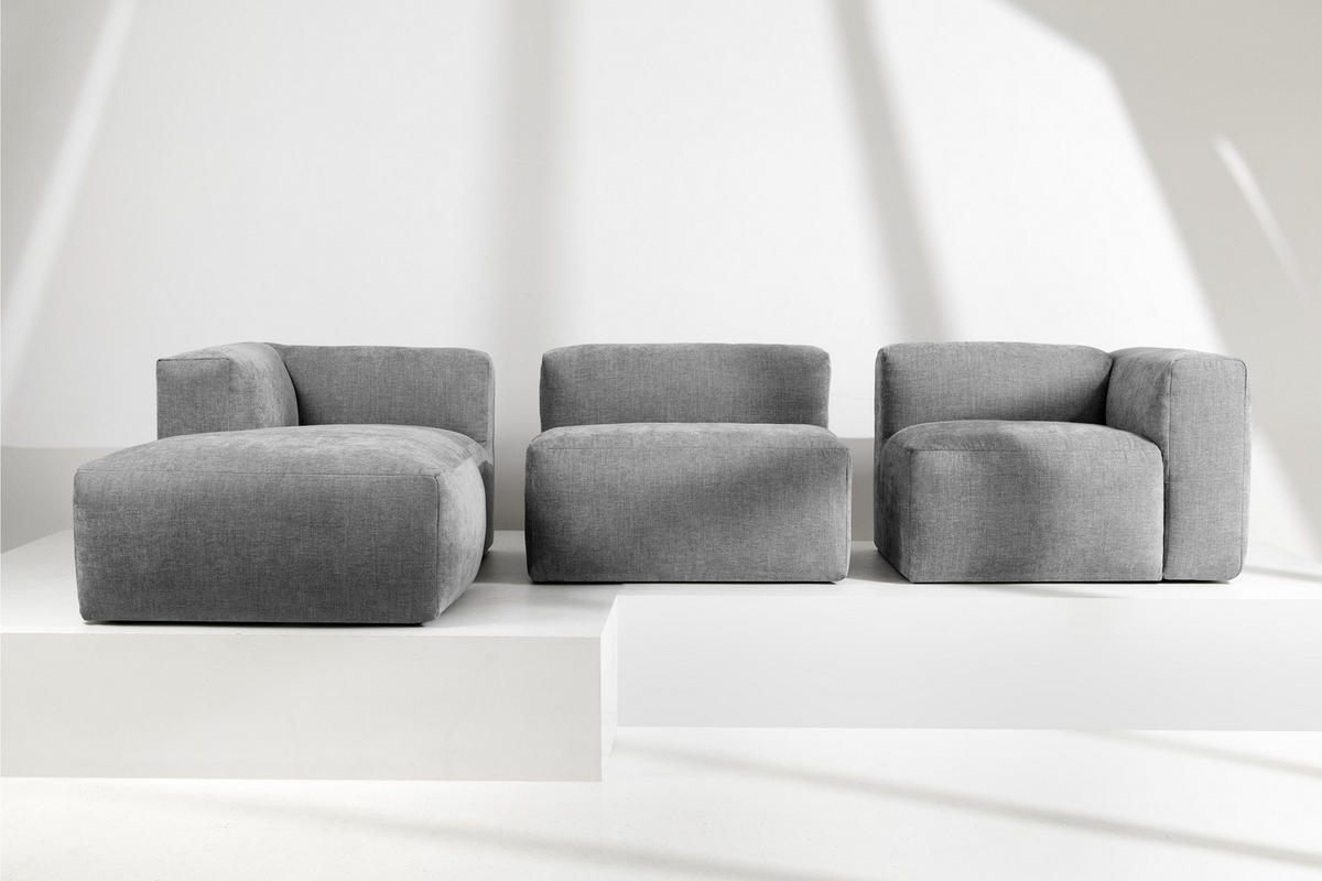 ECKMODULSOFA-LINKS BUFFO mit extrem weicher und bequemer Sitzfläche, Gewebestoff, hell aschfahl - Hellgrau, Textil (297/180cm) - KONSIMO®