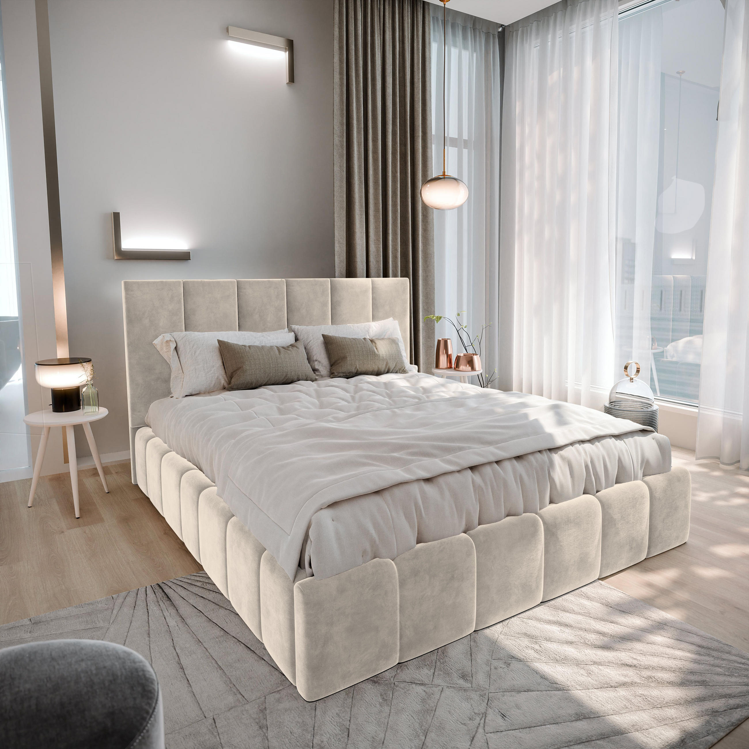 POLSTERBETT TARANTO 140x200 cm mit Bettkästen - Creme - Creme, Holz (140/200cm) - MASSENO