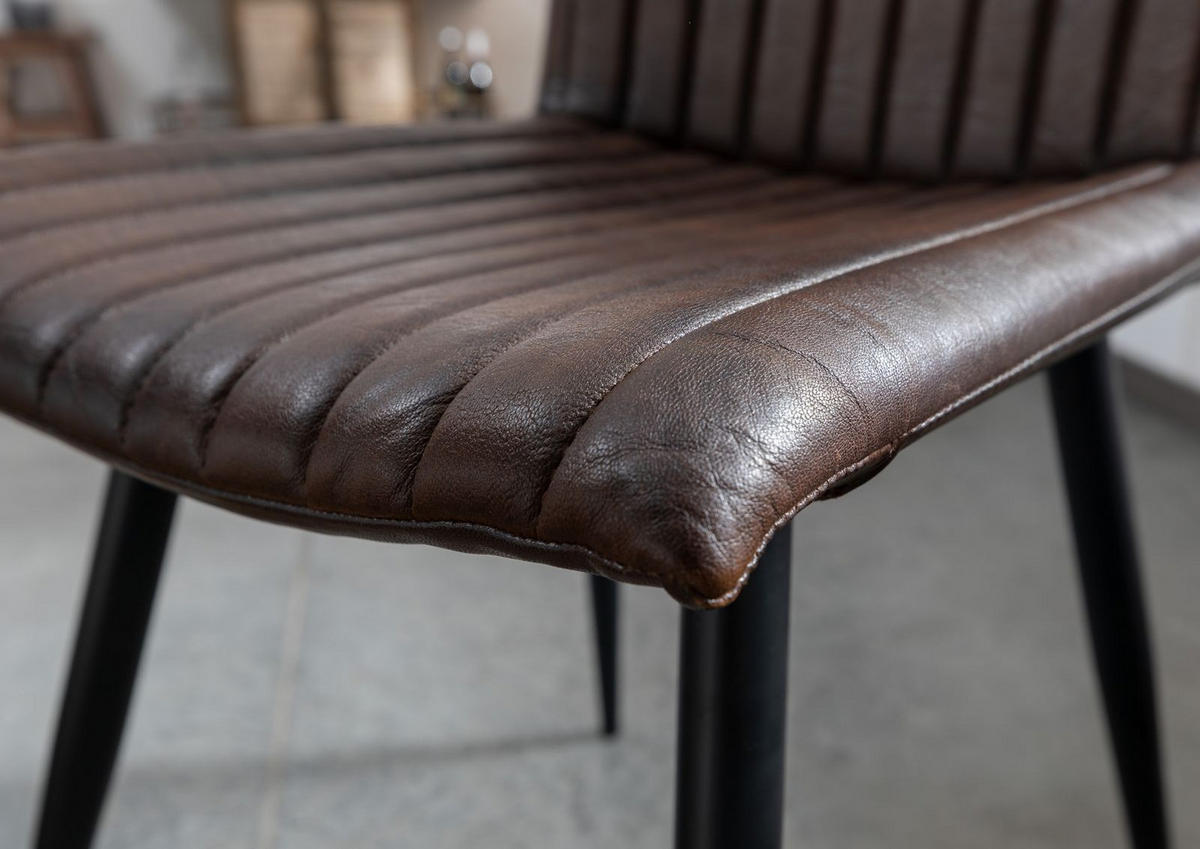 STUHL Echtleder (Büffel) 45 x 62 x 88 cm braun IRON LABEL #09 - Braun, Leder (45/88/62cm) - Massivmoebel24