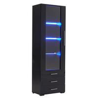 VITRINE 60/35/180 cm schwarz aus MDF mit LED und 3 Schubladen - Schwarz, Holzwerkstoff (60/180/35cm) - OKWISH