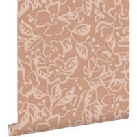 TAPETE Blätter und Blumen 50 x 900 cm - Terracotta, Papier (50/0.1cm) - ESTAhome