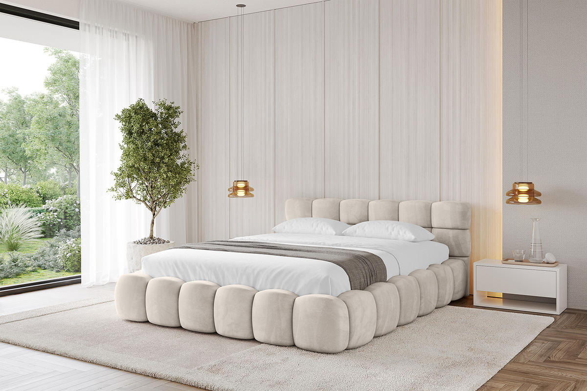 POLSTERBETT mit Bettkasten und Lattenrost, Bett mit Matratze H3/H4 - LEYA-v1 120x200 Beige - Beige, Holzwerkstoff/Textil (120/200cm) - ALTDECOR