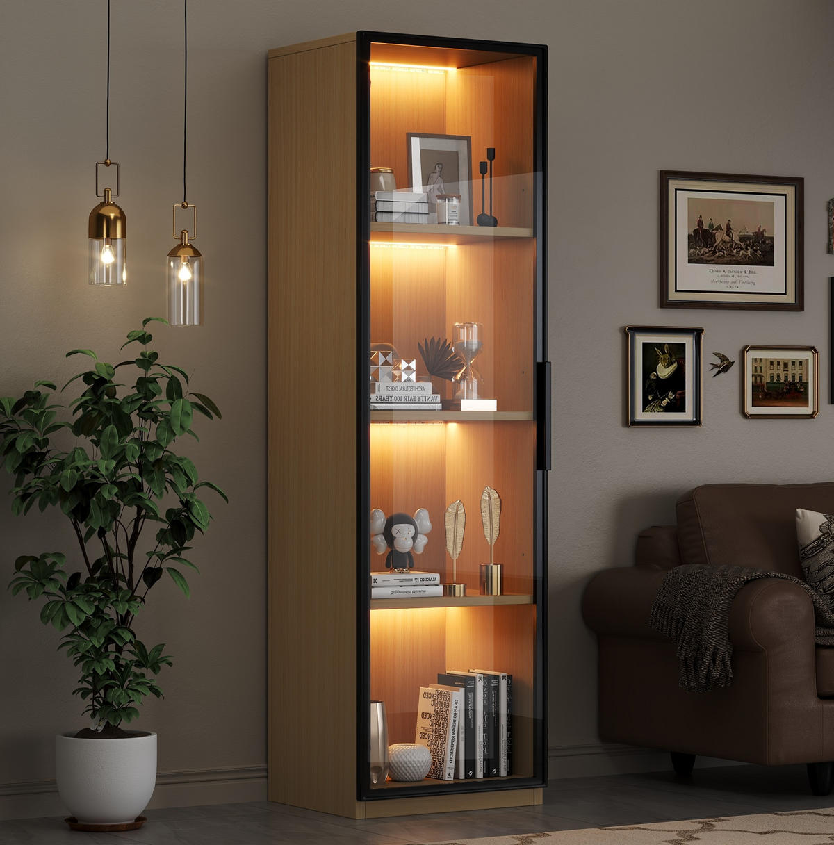 VITRINE 40/40/165 cm aus MDF mit LED-Beleuchtung und Sanftschluss-Scharnieren Eichefarben - Eichefarben, Holzwerkstoff (40/165/40cm) - Modenvie