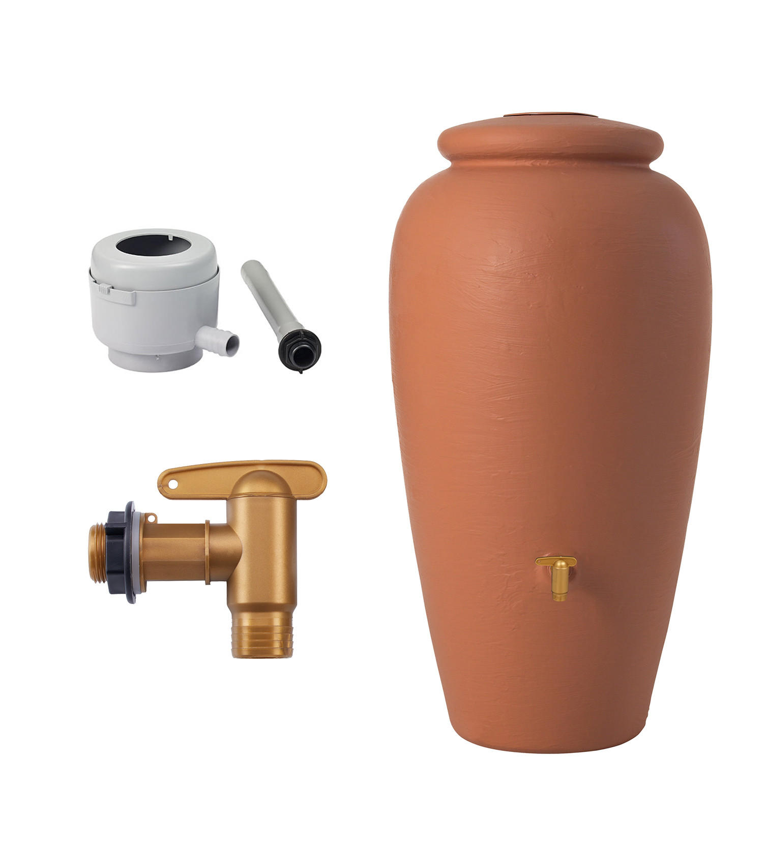 AMPHORE Regentonnen Komplett-Set 300 L kotta inkl. Kunststoff-Auslaufhahn und Fallrohranschluss - Terracotta, Kunststoff (68/129/68cm) - GARANTIA