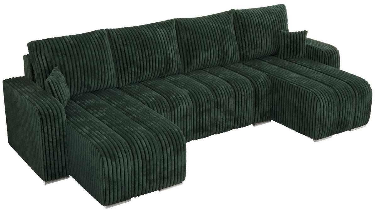 WOHNLANDSCHAFT KIRASSO U Grün Cord - Grau/Grün, Textil/Metall (320/86/147cm) - MKS