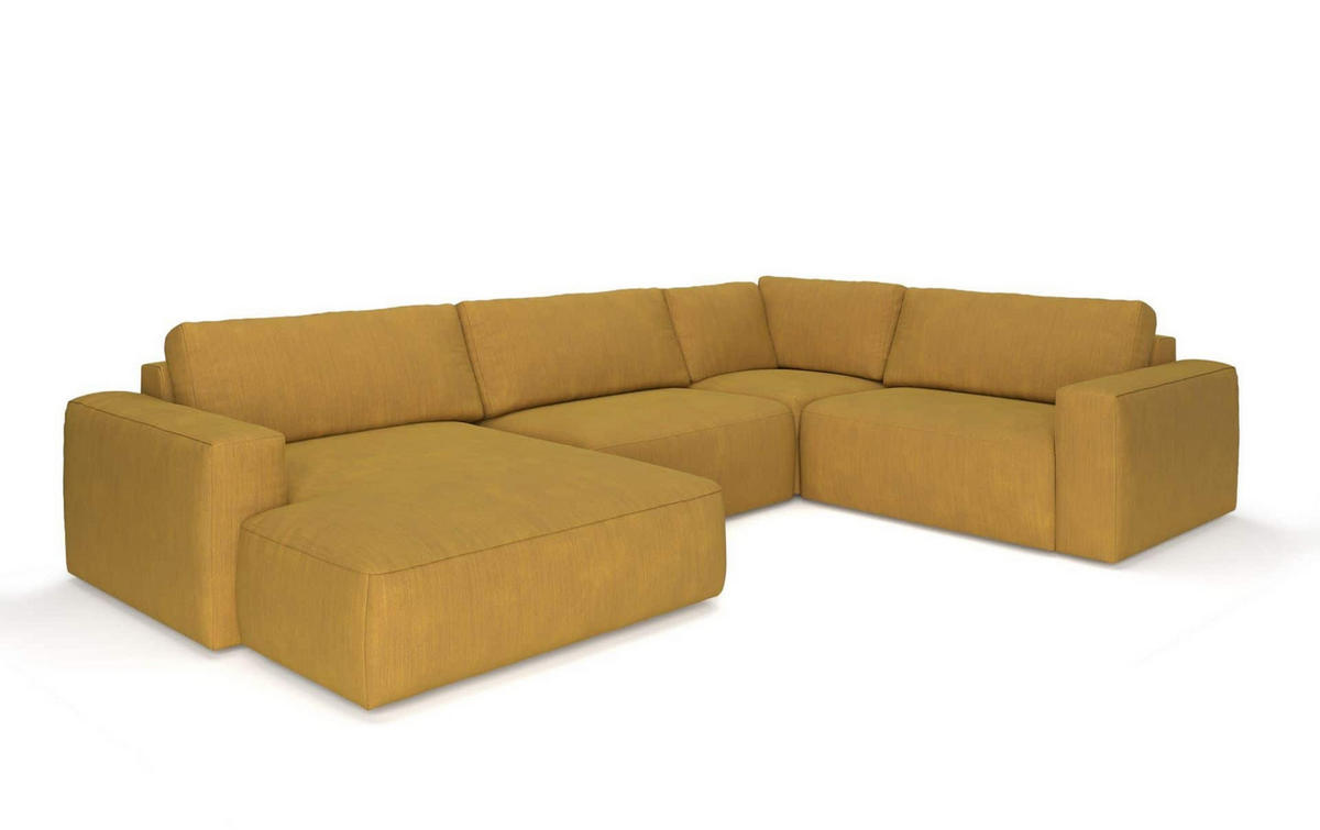 WOHNLANDSCHAFT mit wasserabweisendem Stoff - Currygelb/Gelb, Holz/Kunststoff (249/89/367cm) - Cotta