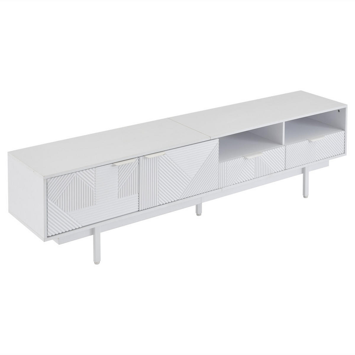 TV-SCHRANK 200x40cm Modern abstrakte Linien Stauraum Weiß bis 90 Zoll - Weiß, Holz (52.07/12.19/115.06cm) - FLIEKS