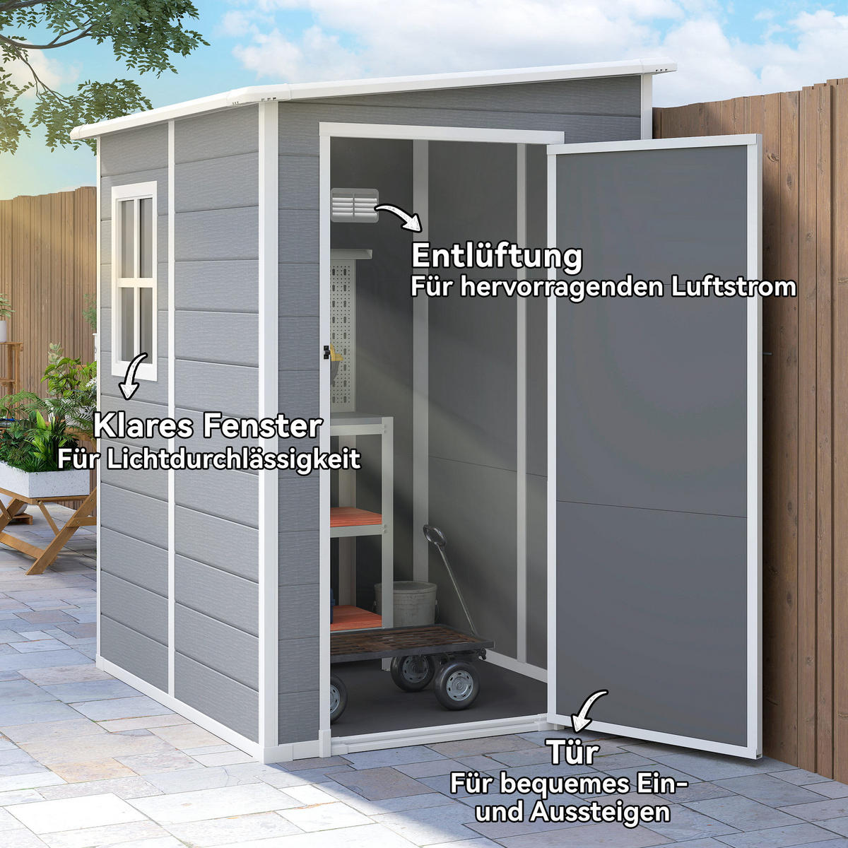 GERÄTEHAUS 1,54m³, Gartenhaus mit Pultdach, 122 x 149 x 192/177 cm Gartenschrank - Grau, Metall (149/192/122cm) - Outsunny