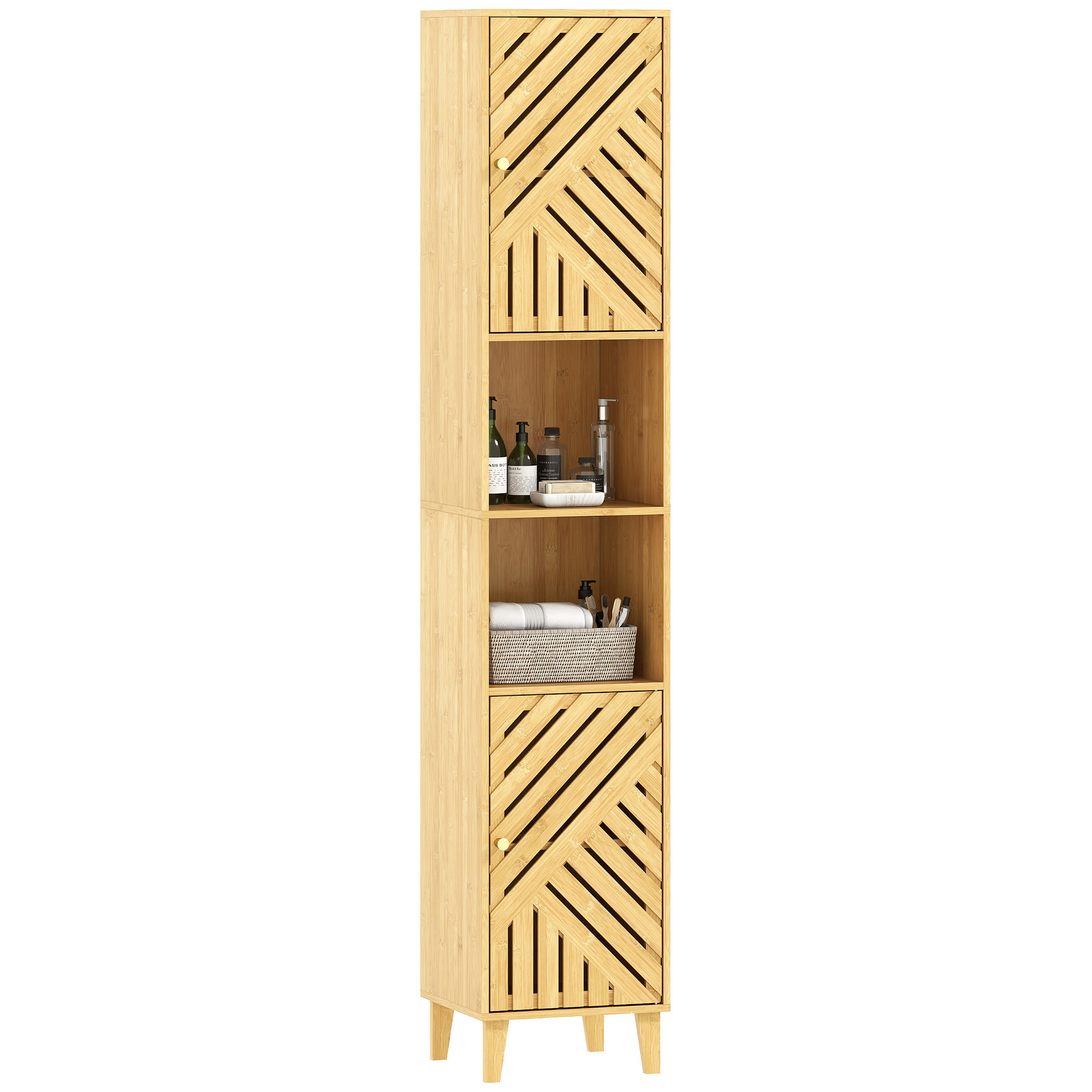 HOCHSCHRANK DE-12485 32/30/170 cm mit Bambustüren Naturholz - Naturfarben, Holzwerkstoff (30/170/32cm) - ComfortXL