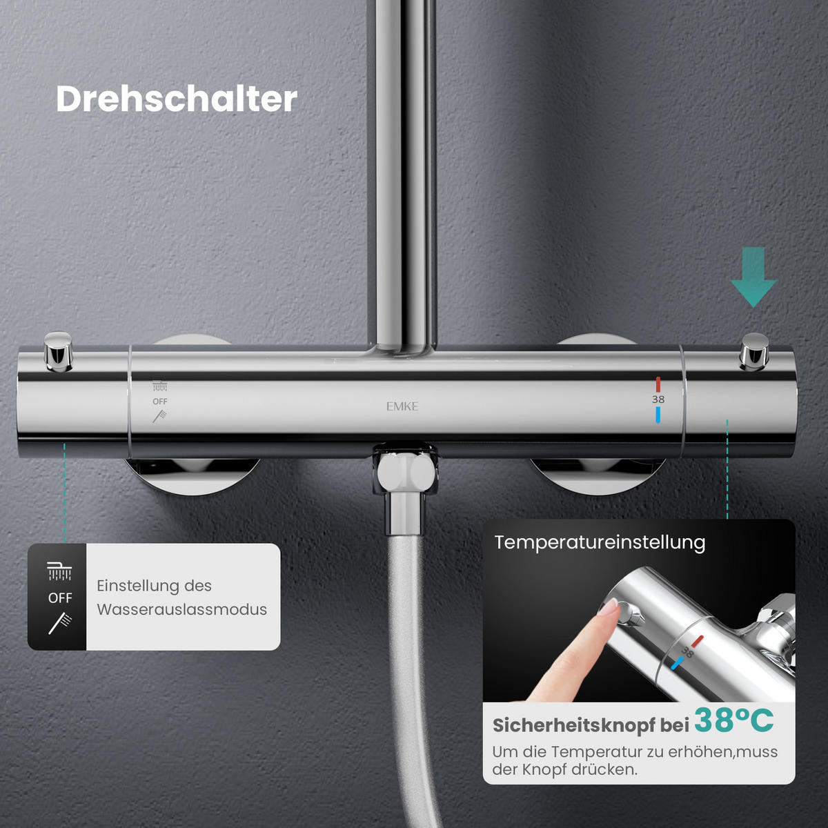 ÜBERKOPFBRAUSESET mit Thermostat Chrom - Chromfarben, Metall (27/124.4/50cm) - EMKE