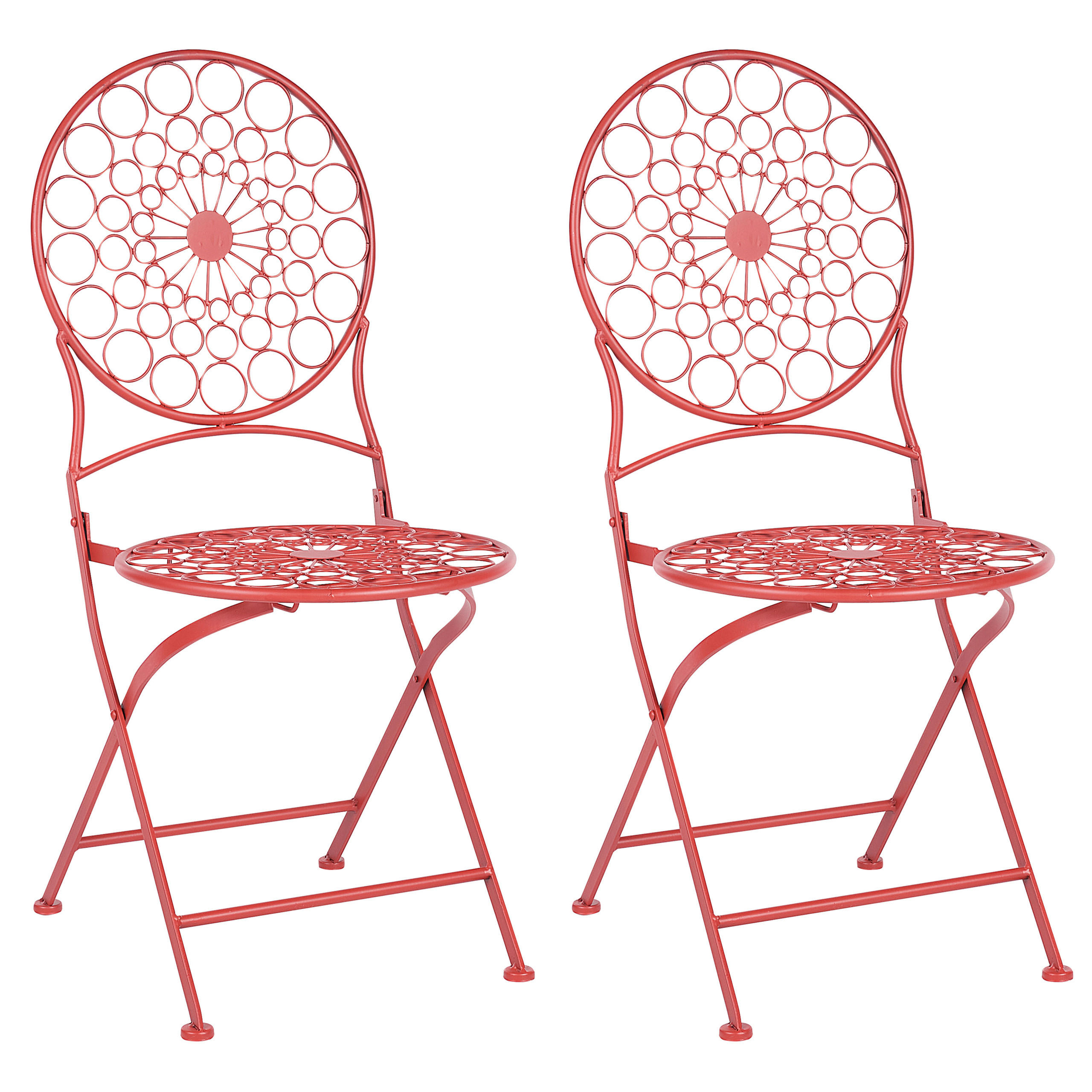 GARTENSTUHL 2er-Set Eisen rot Scario - Rot, Metall (40/94/47cm) - Beliani