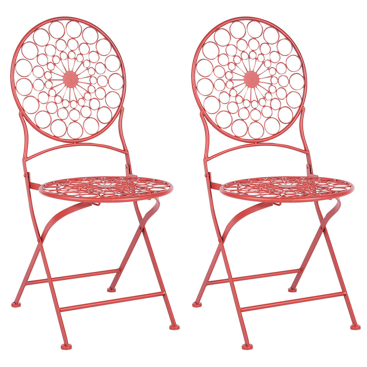 GARTENSTUHL 2er-Set Eisen rot Scario - Rot, Metall (40/94/47cm) - Beliani