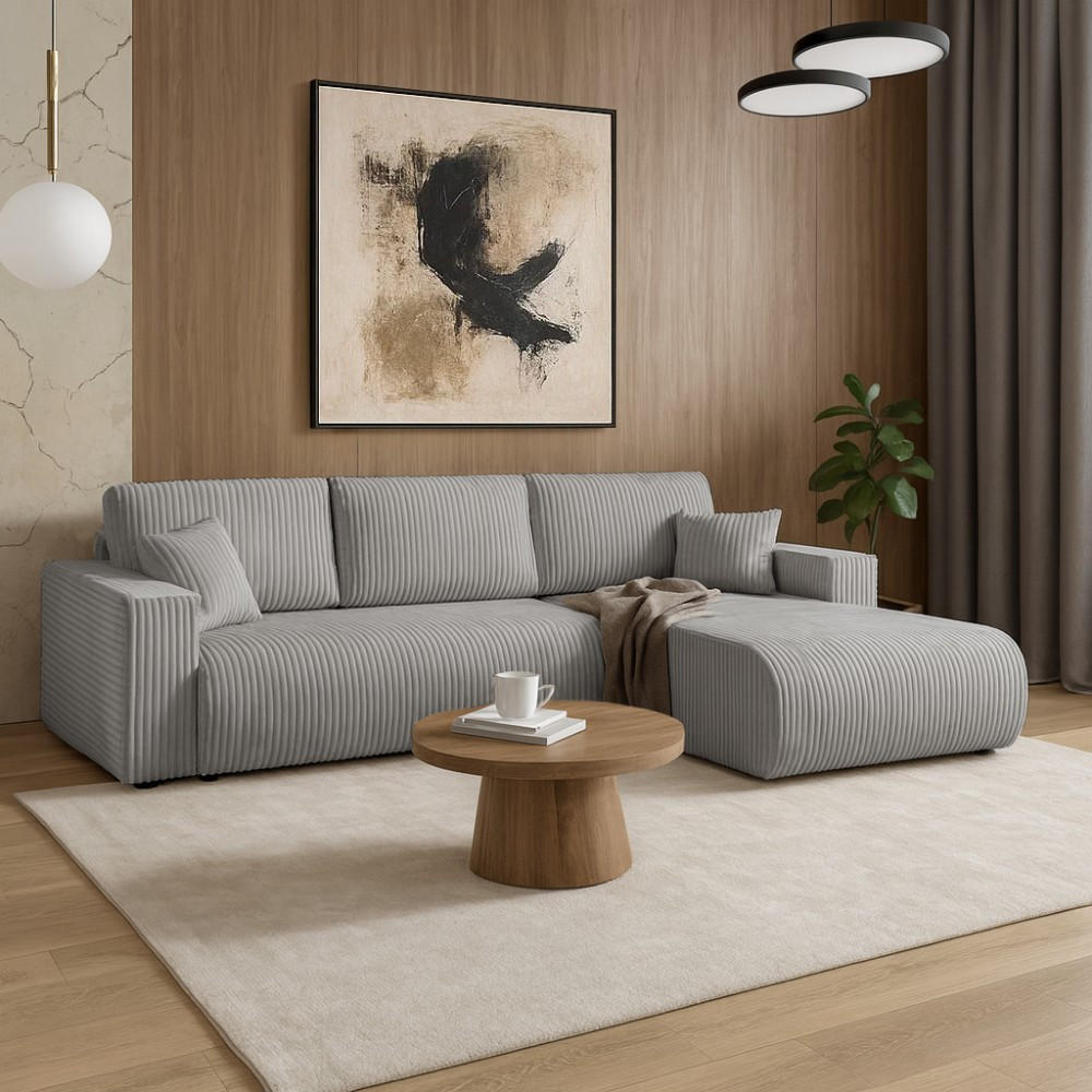 ECKSCHLAFSOFA Porto mit universelle Ottomane, Hellgrau - Hellgrau/Schwarz, Textil (288/190cm) - Beautysofa