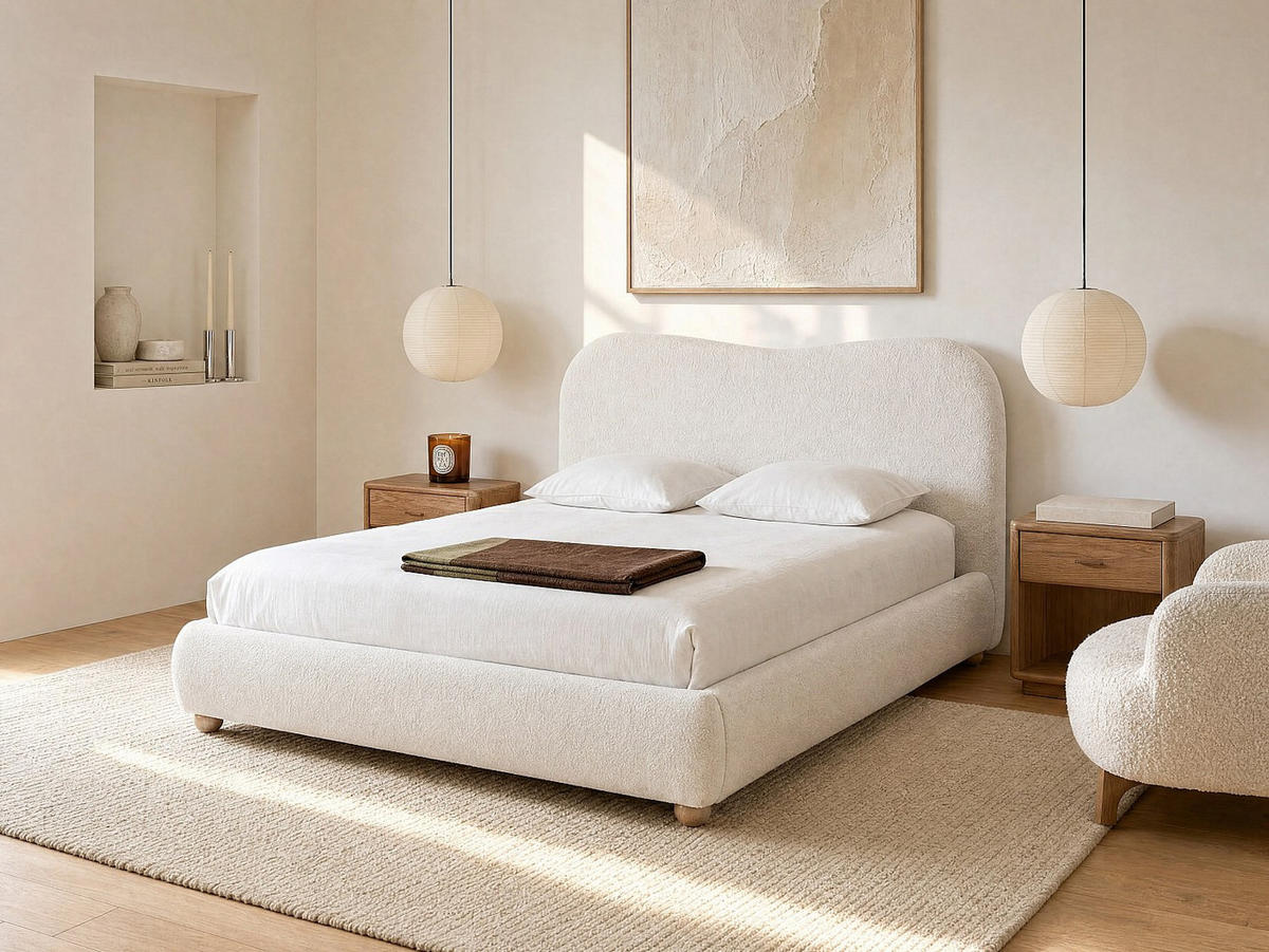 BETT mit Bettkasten - 1 Person - stoff - weiß Vanari - Weiß, Holz/Textil (120/190cm) - Vente-Unique