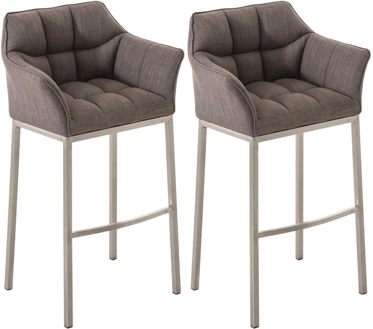 BARHOCKER 2er Set Stoff grau - Edelstahlfarben/Grau, Textil/Metall (64/110/48cm) - CLP