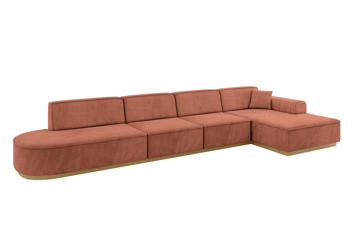 ECKSOFA Ottomane Rechts IREA-L3-v2 - 403x165x81 cm Apricot - Koralle, Holzwerkstoff/Textil (403/165cm) - ALTDECOR