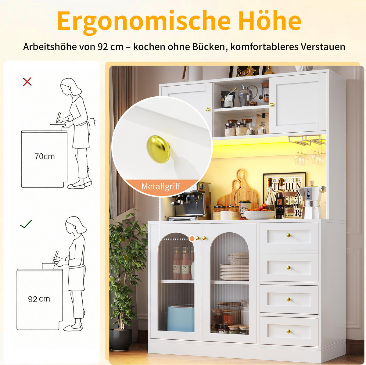 BUFFET 120/40/188 cm aus MDF mit App-gesteuerter LED-Lichtleiste Weiß - Weiß, Holzwerkstoff (120/188/40cm) - Modenvie