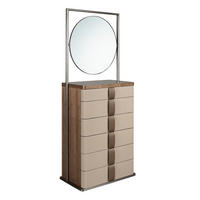 HIGHBOARD Chiffonier Leder, Nussbaum, grauer Stahl und braune Rauchglasplatte mit Spiegel 75/45/185 cm - Silberfarben/Multicolor, Leder/Glas (75/185/45cm) - ANGEL CERDA