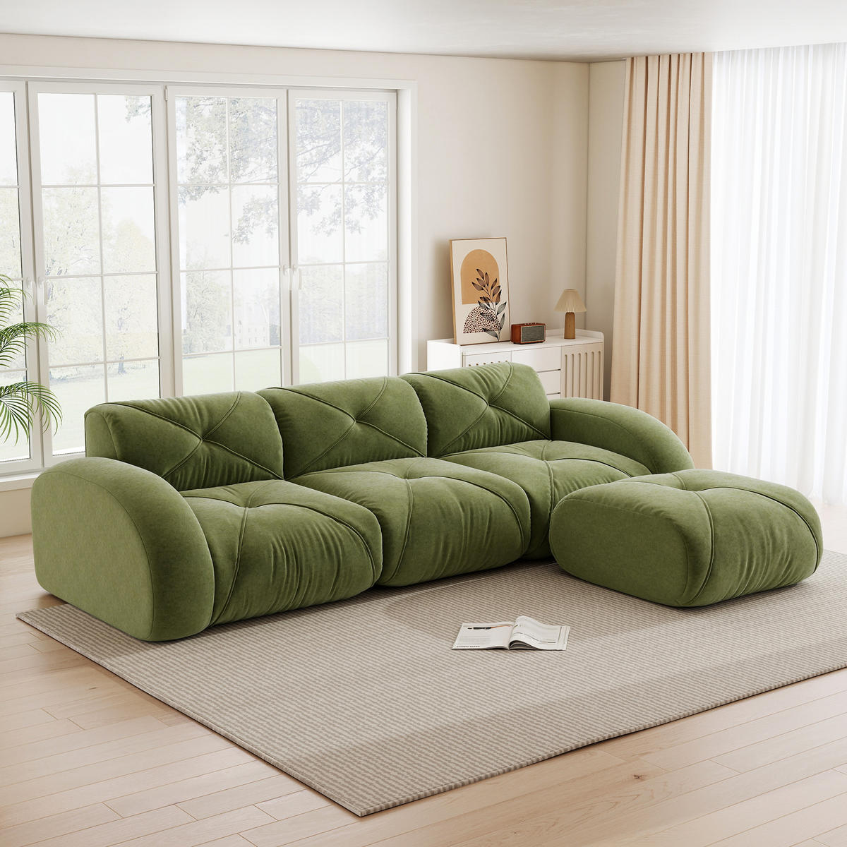 ECKSOFA in Grün aus Chenille, rahmenlos und flexibel - Grün, Textil (171/281cm) - Flora Grace