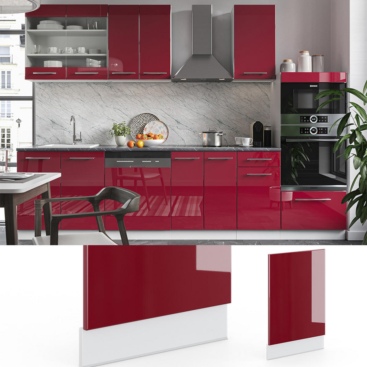 FRONTBLENDE Fame-Line Bordeaux Hochglanz 45 cm ohne AP - Bordeaux/Weiß, Holzwerkstoff (45/67.4/1.6cm) - Vicco