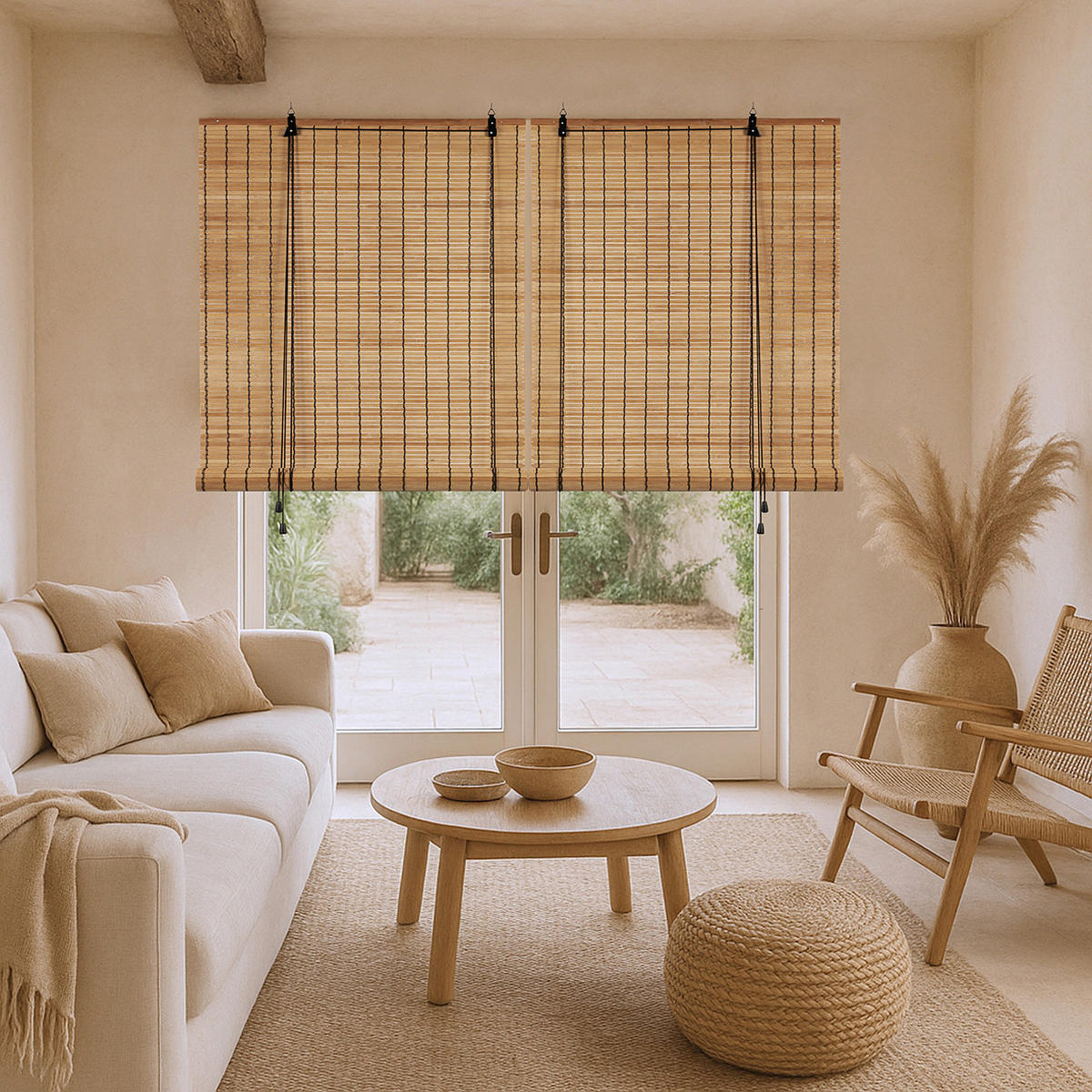 BAMBUSROLLO in Lamellen Natürlich 150x175 - Ecru, Holz (150/175cm) - STORESDECO