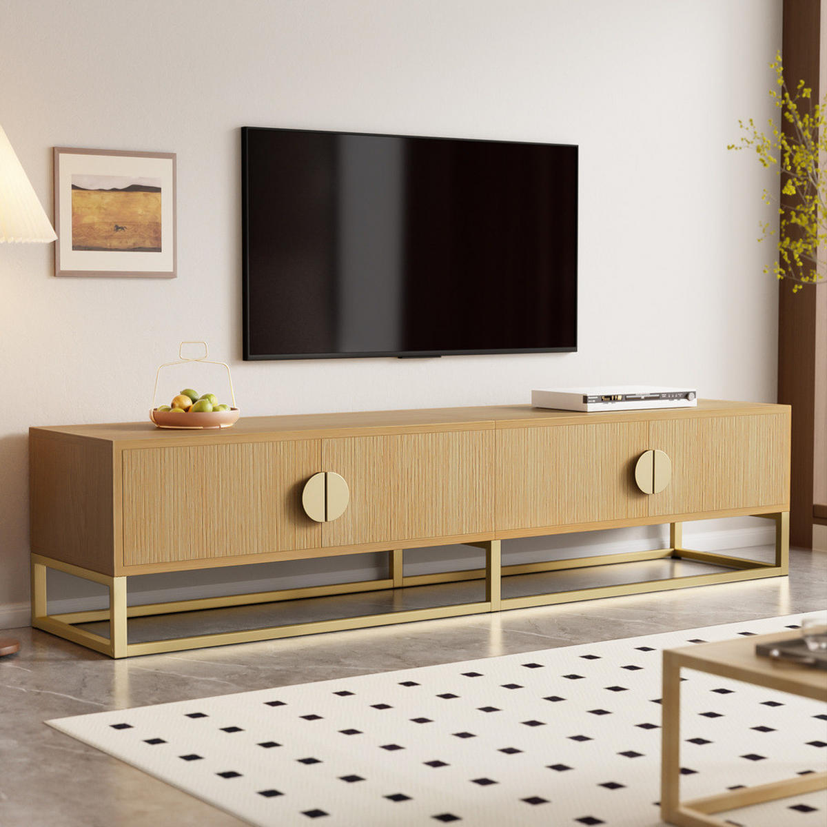 TV-SCHRANK 180cm Modern Holzmaserung 4 Türen halbrunde Griffe - Braun, Holz (32/20/62.5cm) - FLIEKS