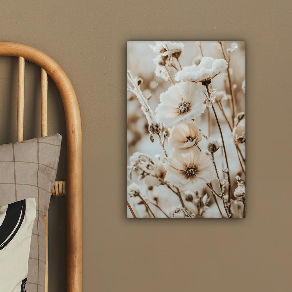 LEINWANDBILD Blumen - Winter - Weiß - Schnee - Beige 20x30 cm - Creme, Textil (20/30cm) - MuchoWow